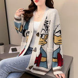 Joskaa Christmas Gift New 2024 retro jacquard sweater coat female autumn and winter plus size loose gothic clothes style thick knitted cardigan trend