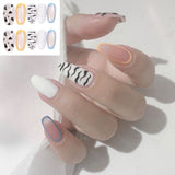 Joskaa 24pcs Leopard Theme Full Cover False Nail Tips 2024 New Style Black Brown Transparent Stiletto French Pearl Fake Nails With Glue