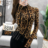 Joskaa Christmas Gift Elegante Plus Size Tops Fashion Women Long Sleeve Leopard Blouse Turtleneck Shirt Ladies OL Party Top Streetwear Blusas  7704 50