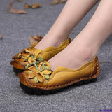 Joskaa New Autumn Flowers Handmade Shoes Women's Floral Soft Flat Bottom Shoes Casual Sandals Folk Style Women Genuine Leather Shoes