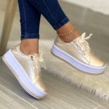 Joskaa New Design Women Sneakers PU Leather Shine Fashion Shoes Women Thick Bottom Sneakers Women Footwear Size 36-43