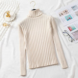 Joskaa Christmas Gift JMPRS Turtleneck Women Pullover Sweater Slim Elastic Autumn Knitted Jumper Fashion Long Sleeve Korean Ladies Top New 2024