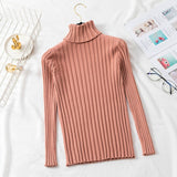 Joskaa Christmas Gift JMPRS Turtleneck Women Pullover Sweater Slim Elastic Autumn Knitted Jumper Fashion Long Sleeve Korean Ladies Top New 2024