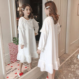 Joskaa Christmas Gift Nightgowns Women Winter Flannel Princess Solid Lace Bow Plus-Velvet Thicken Warm Soft Loose Casual Sweet Girls Sleepshirt Coral