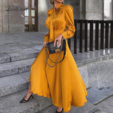 Joskaa Fashion Elegant Long Sleeve Christmas Maxi Dress Women 2024 Autmn Winter Bow Vintage Party Ladies Dresses For Woman Robe Femme