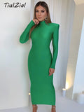 Joskaa Basic Black Midi Bodycon Dress Autumn Stretchy Long Sleeve Turtleneck Dress 2024 Club Party Dresses Women Green Blue