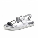 Joskaa  Sandals Women Genuine Cow Leather Metal Detailed Ankle Buckle Strap Summer Beach Ladies Low Heel Shoes Handmade 38128