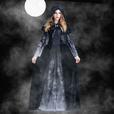 Halloween Joskaa Printed Witch Hooded Cloak Dress Scary Ghost Souls Vampire Skull Cosplay Costume Carnival Party Outfits For Womens