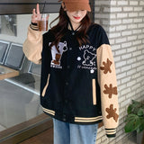 Joskaa Christmas Gift Harajuku Patchwork Baseball Coat women Cartoon Bear Embroidery Baseball Uniform female Loose Couple Bomber Jackets