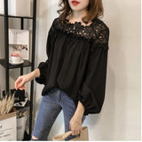 Joskaa new hooked hollow lace stitching women blouse shirt long-sleeved casual women's clothing plus size women tops blusas D84 30