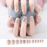 Joskaa 24Pcs False Nails Short Round Press On Nails Pink Dripping Shape Nail Stickers Heart Diamond Bride Nail Tips Wearable Nail