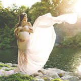 Joskaa Pregnant Dress New Maternity Photography Props For Shooting Photo Pregnancy Clothes Cotton+Chiffon Off Shoulder Half Circle Gown