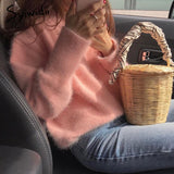 Joskaa Sweater Women 2024 Spring Soft Warm Pullovers Korean Top Winter Clothes Solid Casual Green Pink Blue Japanese Fashion