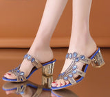 Joskaa Women Cute Sweet Blue Crystal Peep Toe High Heel Shoes & Sandals Ladies Classic Summer High Heels Party Shoes A5832