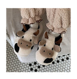 Joskaa Thick Cotton Warm Home Slippers Women's Winter Anti-Skid Thick Bottom Plush Indoor Household Shoes Lovely Cow Animal Slipper