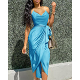 Joskaa Sexy Casual Slit Dress One Shoulder Ruched Design Party Dress  New Spring Summer Belt Ruched Sleeveless Elegant Solid Dress