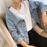 Joskaa New Autumn Women's Denim Jeans Jackets Casual Slash Neck Pockets Wild Streetwear Fashionable Short Wild Lady Tops