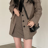 Joskaa Formal Skirt Suits For Women Office Lady Blazer And Skirt Set Plaid Women's Skirt Blazer Set SLIM  Patchwork Winter  Skirt Suits