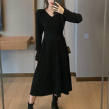 Joskaa hoco dresses Back to College Knitted Dress Women Casual Long Sleeve Vintage Elegant Office Sweater Dress Female 2024 Autumn One Piece Dress Korean Outerwear