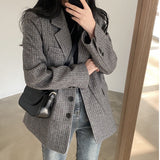 Joskaa Formal Skirt Suits For Women Office Lady Blazer And Skirt Set Plaid Women's Skirt Blazer Set SLIM  Patchwork Winter  Skirt Suits