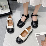 Joskaa Oraqwlj Lolita Shoes Retro College Wind Square Buckle Thick Uniform Shoes Big Size 35-43 Women Flats JK Mary Jane Leather Shoes