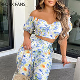 Joskaa Back to College Women Clothes Floral Print Short Sleeve Cropped T-shirts With Pants Sexy Sets Casual Look for Women 2024