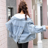 Joskaa Christmas Gift JMPRS Denim Women Short Jacket Autumn Long Sleeve Cotton Button Korean Jean Corpped Coat Loose Casual Fashion Female Clothes