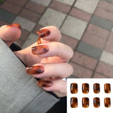 Joskaa 24pcs Leopard Theme Full Cover False Nail Tips 2024 New Style Black Brown Transparent Stiletto French Pearl Fake Nails With Glue