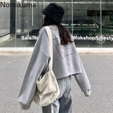 Joskaa Christmas Gift Nomikuma Letter Printing Sweatshirt Women O Neck Long Sleeve Casual Loose Crop Tops Korean BF Style Hoodies Outerwear