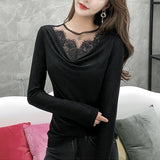 Christmas Gift Fashion Autumn Solid O-neck Lace Shirts 2021 Long Sleeve Hollow Out Blouse Women Korean Women Tops and Blouses  7845 50