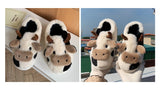 Joskaa Thick Cotton Warm Home Slippers Women's Winter Anti-Skid Thick Bottom Plush Indoor Household Shoes Lovely Cow Animal Slipper