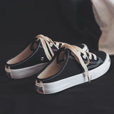 JOSKAA 2024 spring and summer new student canvas shoes women's fashion lace-up sneakers open white shoes sandals semi-drag breathable