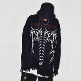 Joskaa Dark Gothic Letter Jacquard Oversized Loose Sweater Male Streetwear Female Hip Hop American Trendy Fashion Knitwear