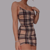 Joskaa hoco dresses Women dresses summer sleeveless plaid print spaghetti srtap sexy dress mini elegant female fashion holiday dresses women