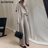 Christmas Gift Joskaa Winter 3 Pieces Sweater Set Women Half Turtleneck Vest & O-neck Pullovers & Lace-up Loose Pants 2020 Female Knitted Set