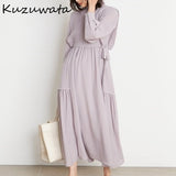 Joskaa Christmas Gift Kuzuwata 2024 New Women Robe Japanese Vintage Vestidos Long Sleeve Button Drawstring Top Slim Waist Draped Solid Dress 2pcs Sets