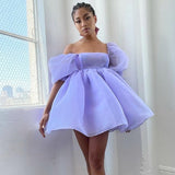 Joskaa hoco dresses Women's Elegant Puff Sleeve Off Shoulder Tulle Princess Dress Mesh Ruffle Mini Short Dress For Wedding Cocktail Party Prom