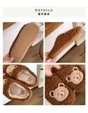 Joskaa 2024 Winter Women Slipper Lovely Bear Cartoon Plush Cotton Home Slippers Female Indoor Household Anti-Skid Thick Bottom Slipper