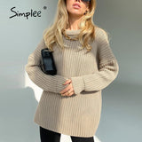 Joskaa Oversized long sleeve female orange sweater autumn Casual o-neck winter pullover women Office purple ladies basic jumper