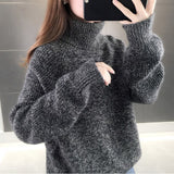 Christmas Gift Joskaa Turtleneck Sweater Warm Thick Loose Knitted Coat Winter Solid Vintage Pullover High Collar Jumper Casual Girls Outwear