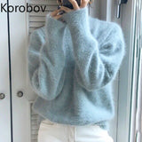 Joskaa Christmas Gift Korobov Korean Autumn Solid Mohair Basic Fashion Sweater OL Long Sleeve Sweet Long Sleeve Sueter Mujer Knit Pullovers 79084