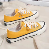 JOSKAA 2024 New Korean Style Ulzzang Daisy Canvas Shoes for Women 45 White Black Yellow Green Purple Color sneakers women