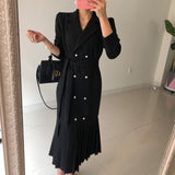 Joskaa Spring Autumn Fashion Chic Korean Office Lady Brief Bandage Long Dress Women Elegant sheath trumpet  Vintage Blazer Dresses Robe