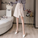 Joskaa Christmas Gift Beiyingni High Waist Skirt Women Elegant Casual Vintage Slim Irregular A Line Skirts Womens Work Wear Streetwear Fashion Saias