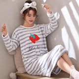 Joskaa Christmas Gift Nightgowns Women Plus Velvet Coral Fleece Warm Winter Soft Leisure Womens Korean Style Sweet Elegant Nightdress Sleepwear Trendy