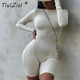 Joskaa Long Sleeve Knitted Bodycon Playsuit Romper White Short Sport Overall Women Home Back Zipper Outfit Black White