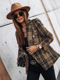 Joskaa Spring Autumn Fashion Turn-down Collar Women's Jackets Casual Solid Long Sleeve Plaid Print Button Ladies Jackets Plus Size