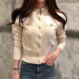 Back to College Joskaa New 2024 Women Cardigan Sweater Fashion Spring Knitted Long Sleeve Short Coat Chic Korean Slim Button Ladies Soft Tops