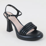 JOSKAA European thick black sandals heels ladies women shoes cut out chunky heeled ankle strap sandals