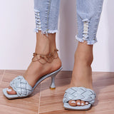 Joskaa Luxury Women Pumps Sexy Weave Open Toe Design Fine Heel Summer External Wear Sandals Prom Banquet High Heels Beige Lady Slippers